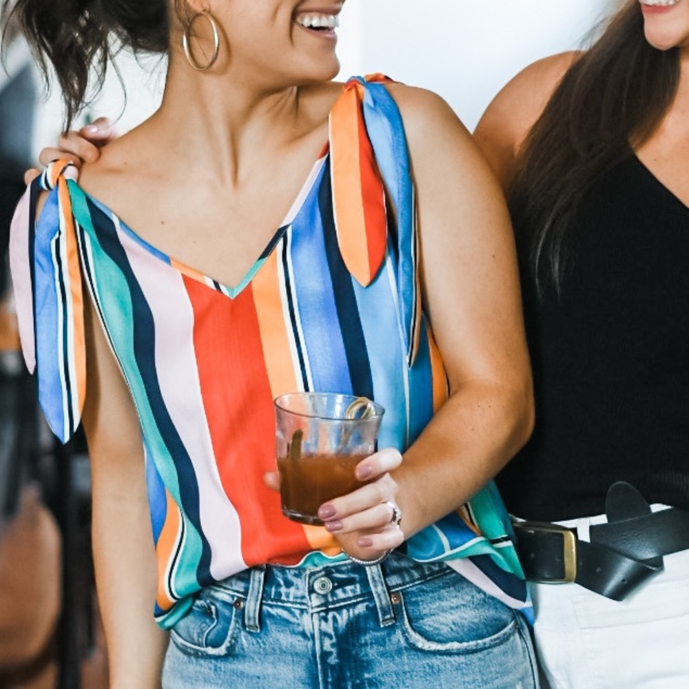 Karlie Rainbow Striped Bow Tank